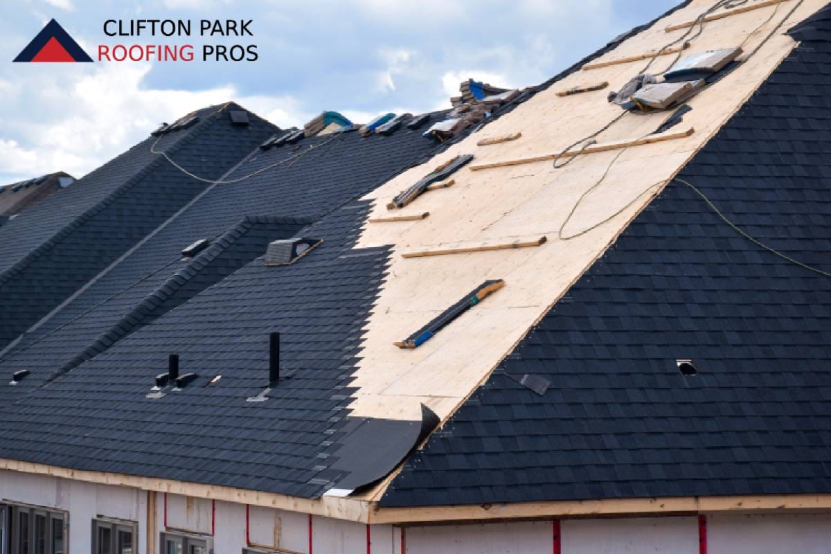 Roof replacement in progress on Clifton Park home